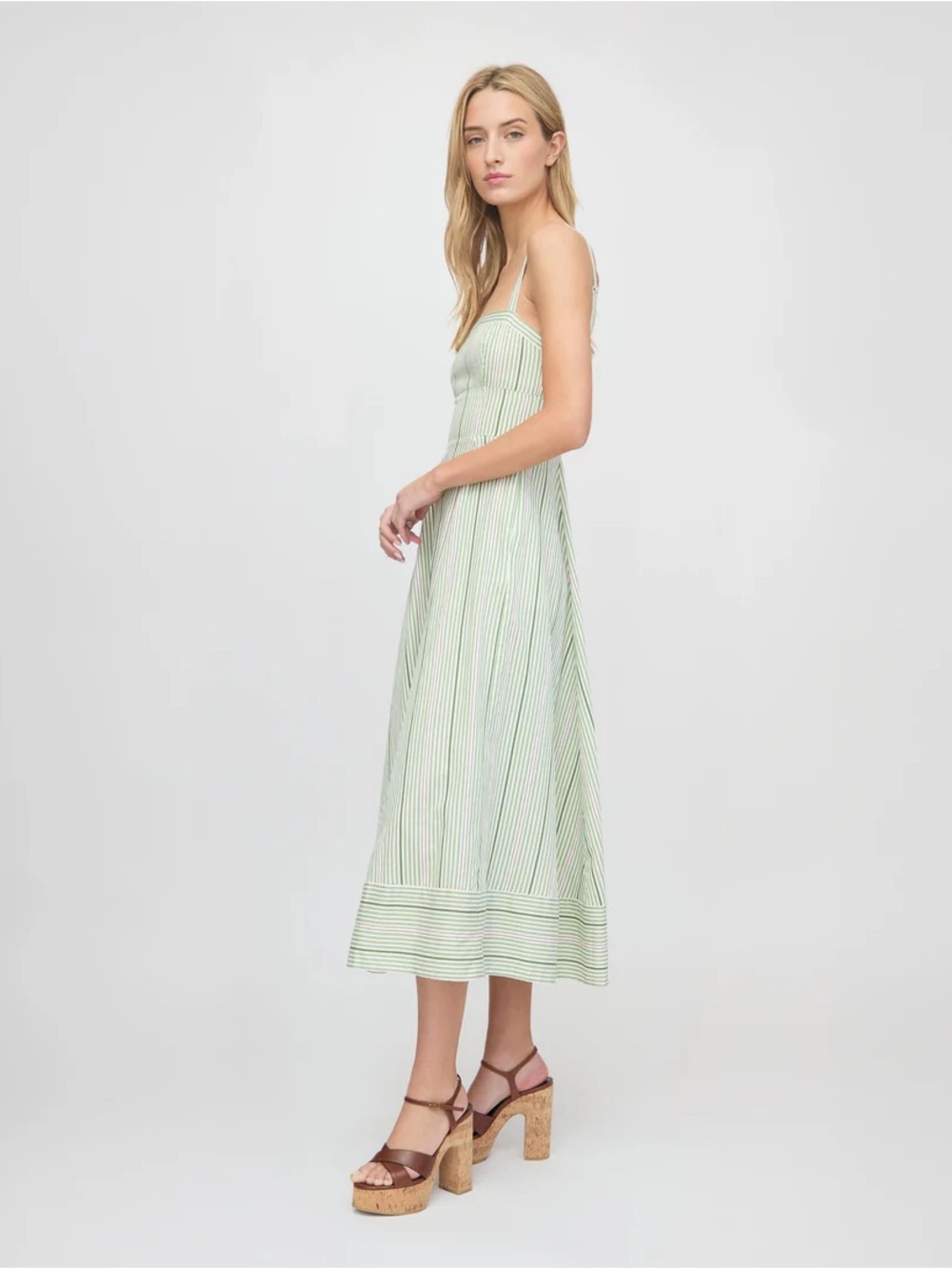 Hill House The Margot Dress in Green Jacquard Stripe - Picture 5 of 13